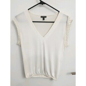 White V-Neck Sleeveless Top, Braided Cuffs Express XS
